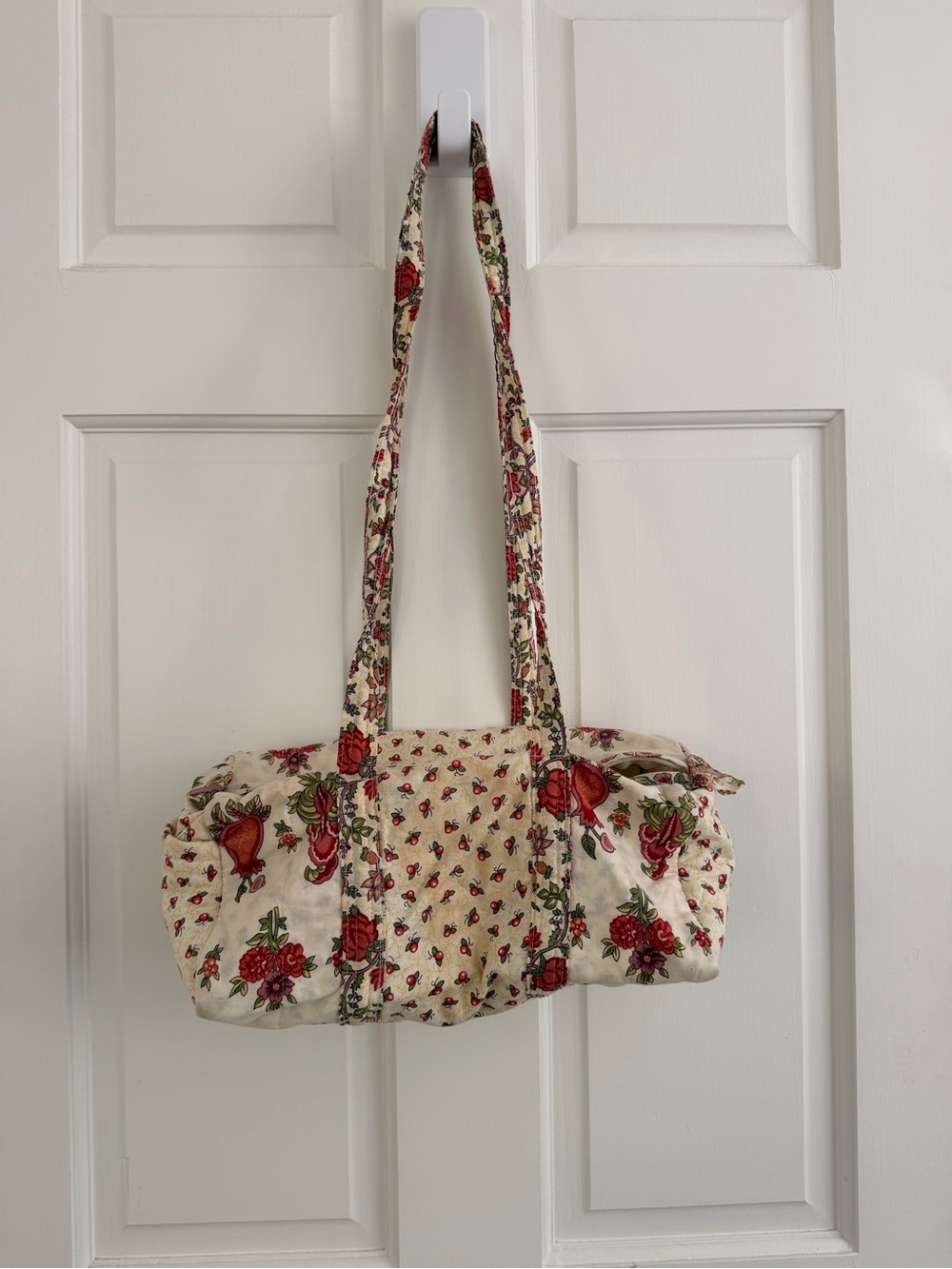 Cream Floral Shoulder Bag with Red Rose Print